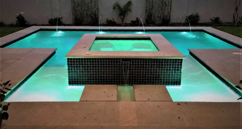 A fancy pool side view, for night pool party